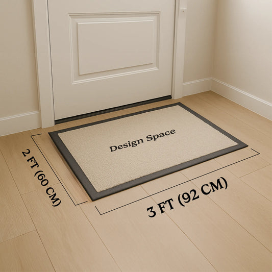 Mat Mockup showing 2'x3' mat scale next to a closed door. Greek-Rugs.com