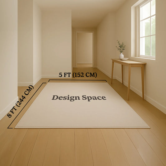 An image showing the scale of the 5' x 8' rug. Greek-Rugs.com