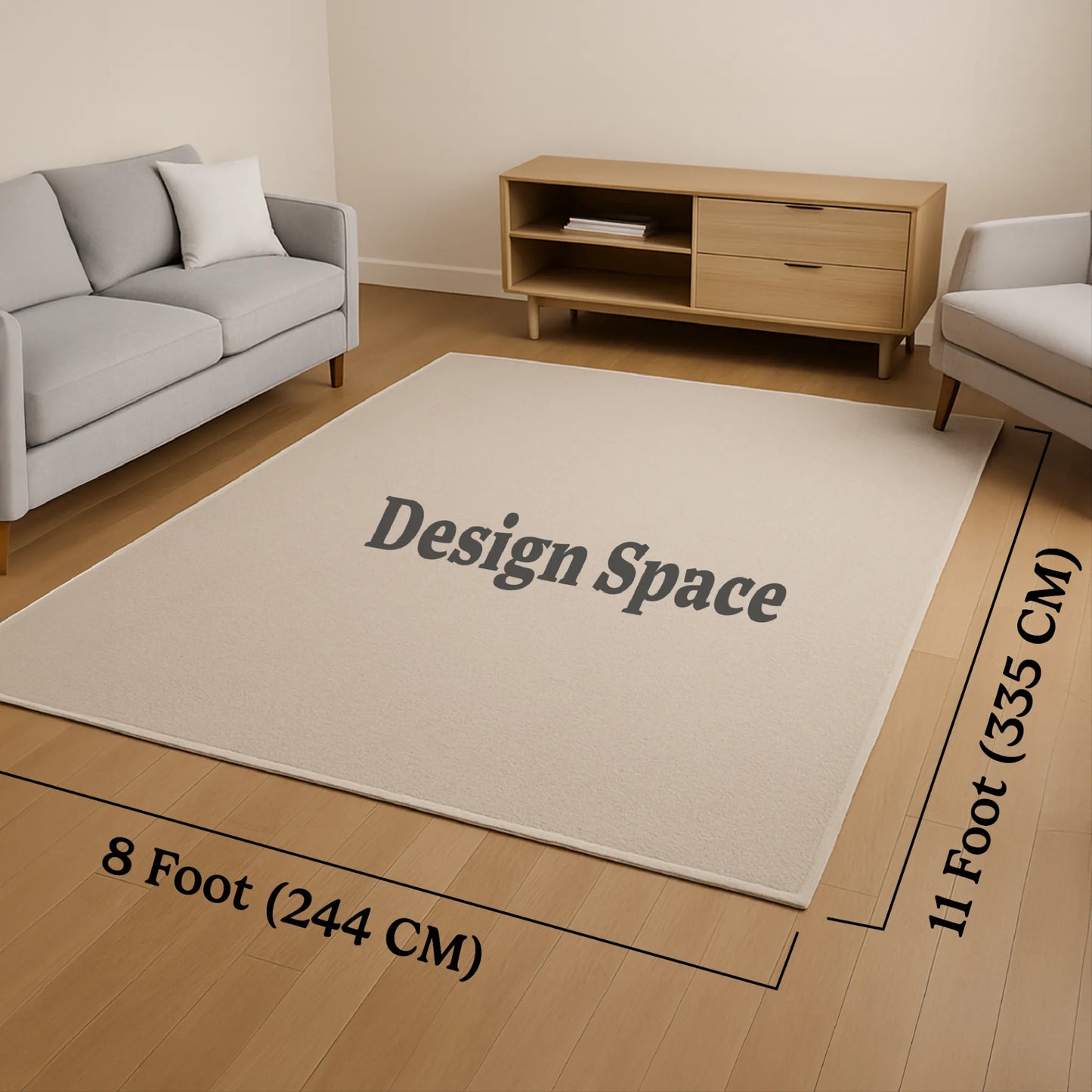 An image showing the scale of the 8' x 11' rug from Greek-Rugs.com